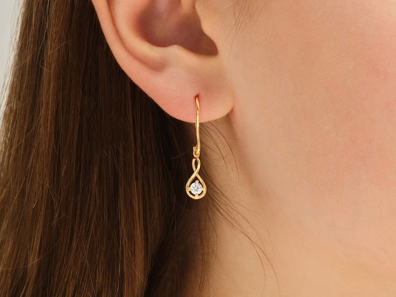 0.30 TCW Round Cut Moissanite Drop Earrings in Gold 5