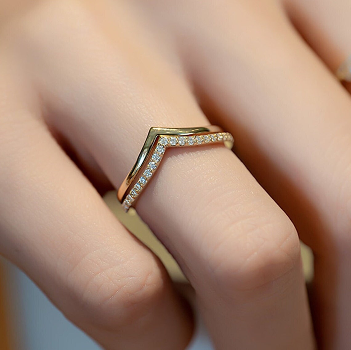 Classic V Shaped Bridal Wedding Band 8