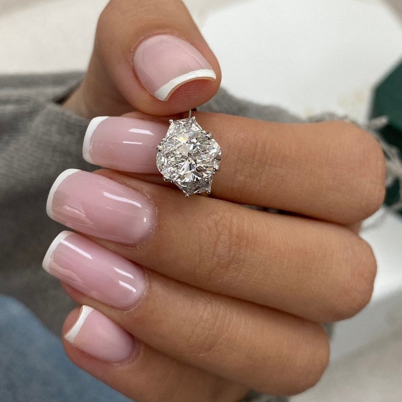 Classic 2.0 CT Oval Moissanite Engagement Ring with Three Stone Design 2