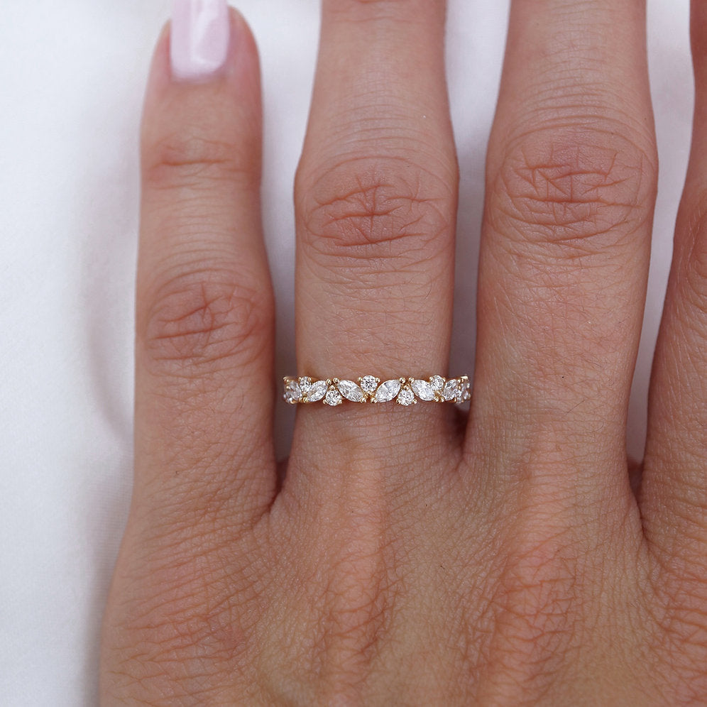Stunning 0.4 TCW Marquise and Round Moissanite Stones in Half Eternity Wedding Bands 6
