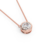 1.0 CT Round Moissanite Diamond Bezel Pendant Necklace in Solid Gold 8