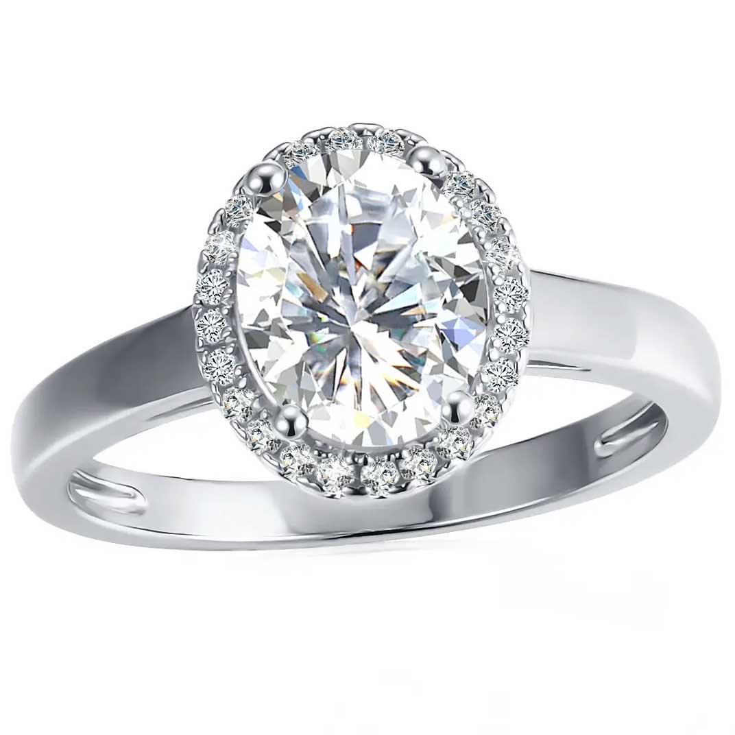 Round Cut Halo Style Cubic Zirconia in 925 Sterling Silver Ring 2