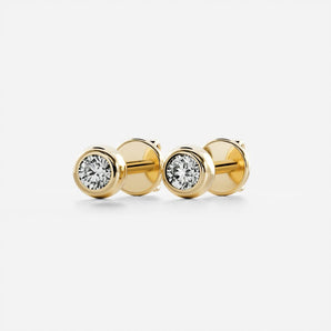 1.0 TCW Round Cut Moissanite Bezel Stud Earrings in Gold