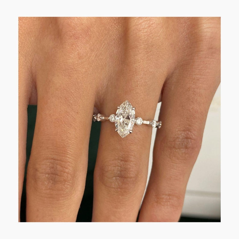 Stunning 1.0 CT Marquise Moissanite Engagement Ring with Dainty Pave Design 7