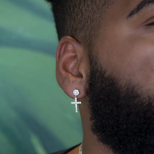 2 CT Round Moissanite Cross Style Silver Earrings for Him 1