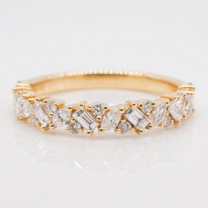 Stunning 0.4 TCW Round, Baguette, Marquise Moissanite Stone Half Eternity Wedding Band 1