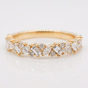 Stunning 0.4 TCW Round, Baguette, Marquise Moissanite Stone Half Eternity Wedding Band