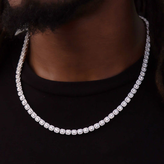 40 CT Round Moissanite Diamond Tennis Silver Necklace For Him 2