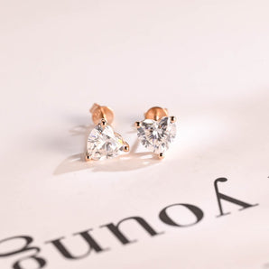 1.0 TCW Heart Cut Moissanite Stud Earrings in Gold