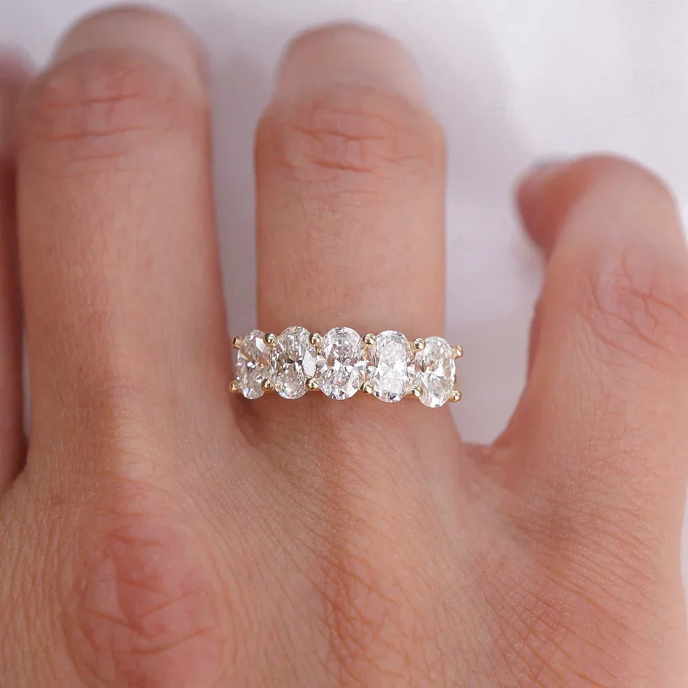 Stunning 0.4 TCW Oval Moissanite Stone with Half Eternity Wedding Band 11