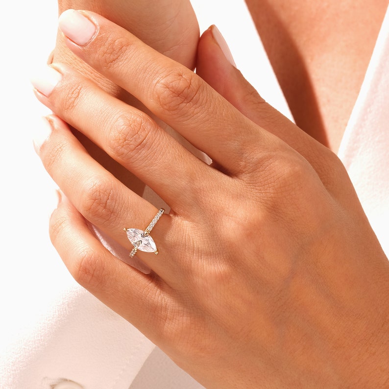 Stunning 1.0-2.0 CT Marquise Moissanite Engagement Ring with Pave Design 7