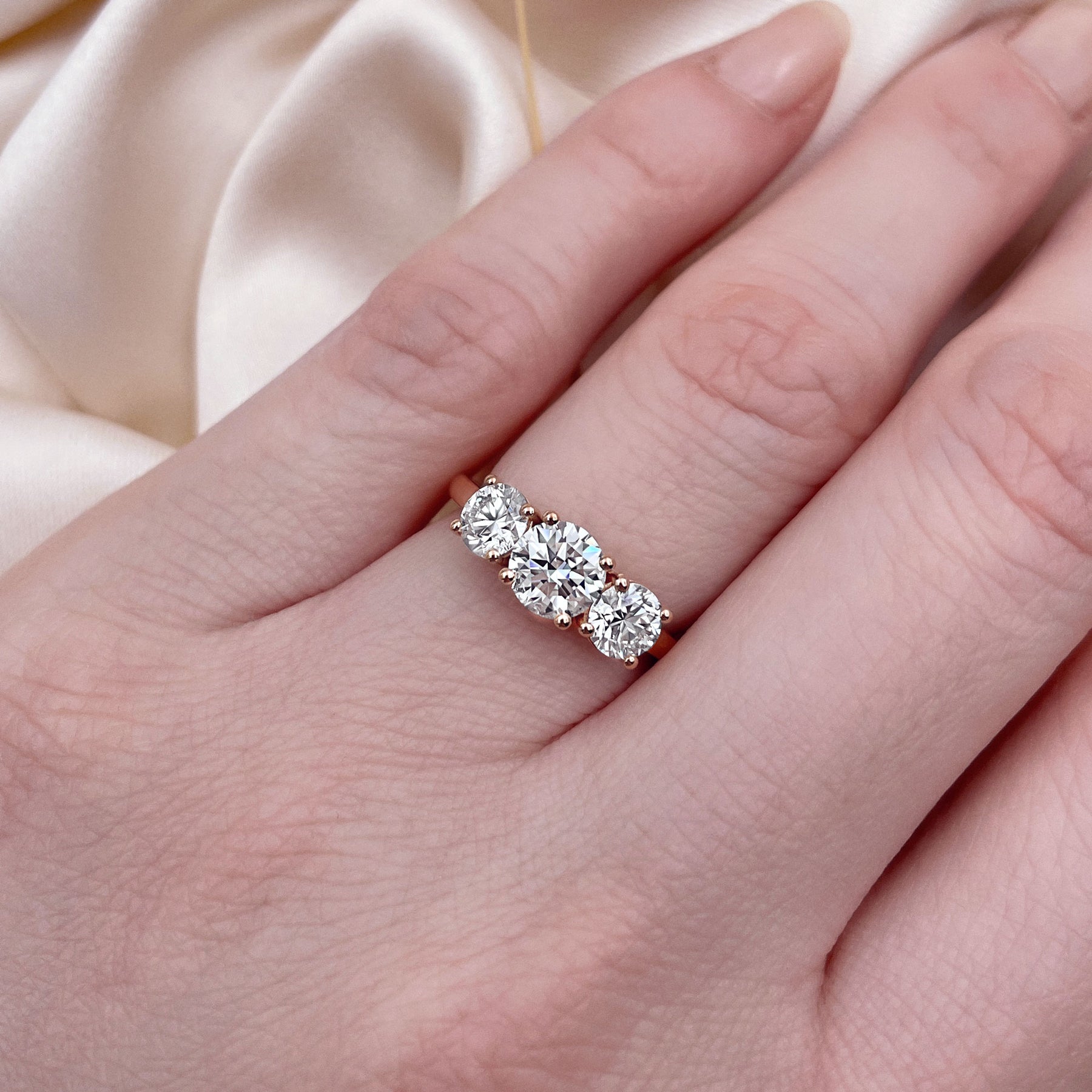 Stunning 0.6 CT Round Moissanite Stones Three Stones Wedding Band 6