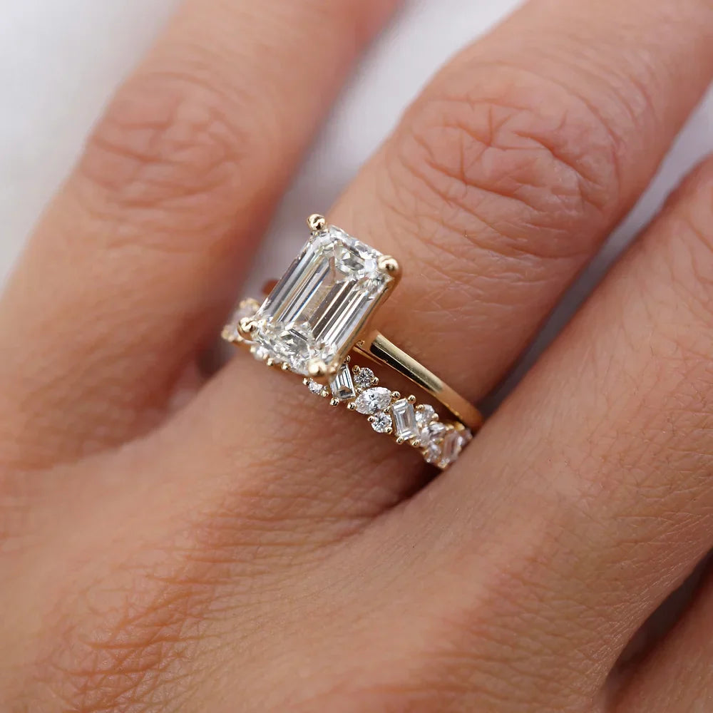 Stunning 0.4 TCW Baguette, Round & Marquise Moissanite Stones Half Eternity Wedding Band 4