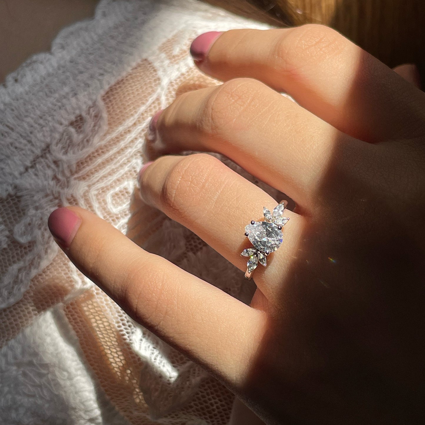 Stunning 1.50 CT Pear Moissanite Engagement Ring with Cluster Design 2