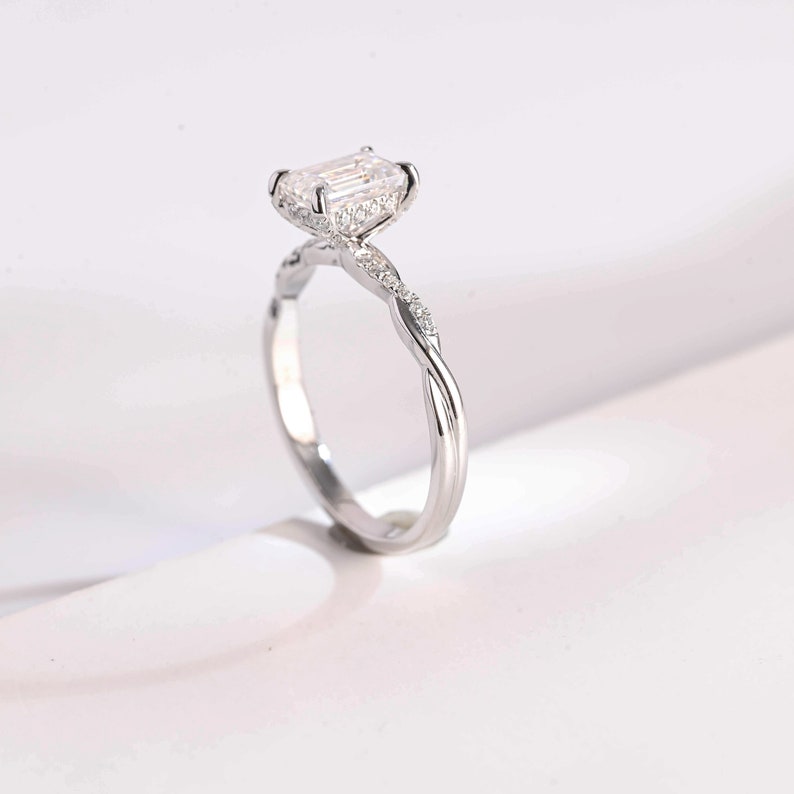 Stunning 1.0 - 2.0 CT Emerald Moissanite Engagement Ring with Hidden Halo Design 2