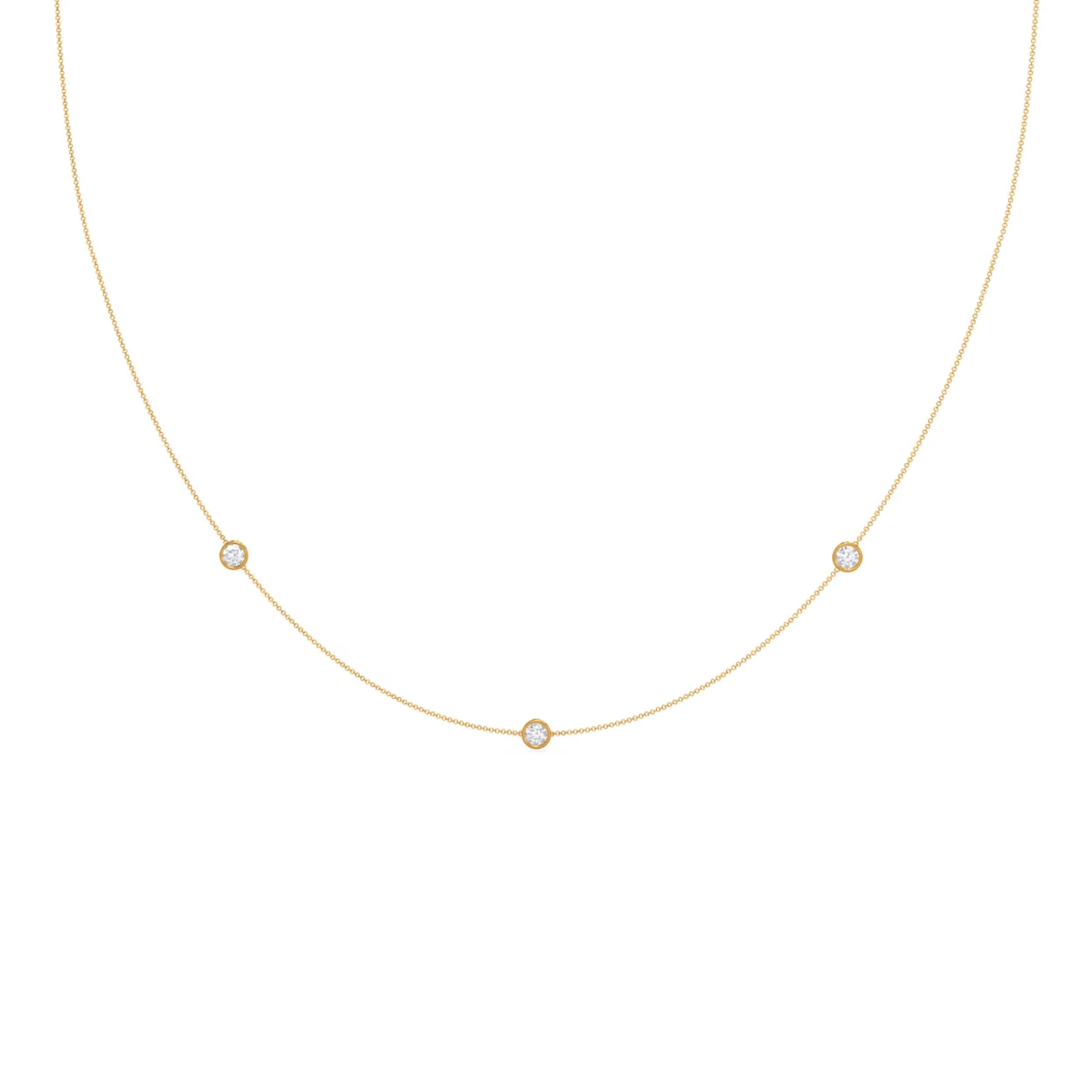 0.30 TCW Round Moissanite Diamond Floating Diamond Bezel Necklace in Solid Gold 4