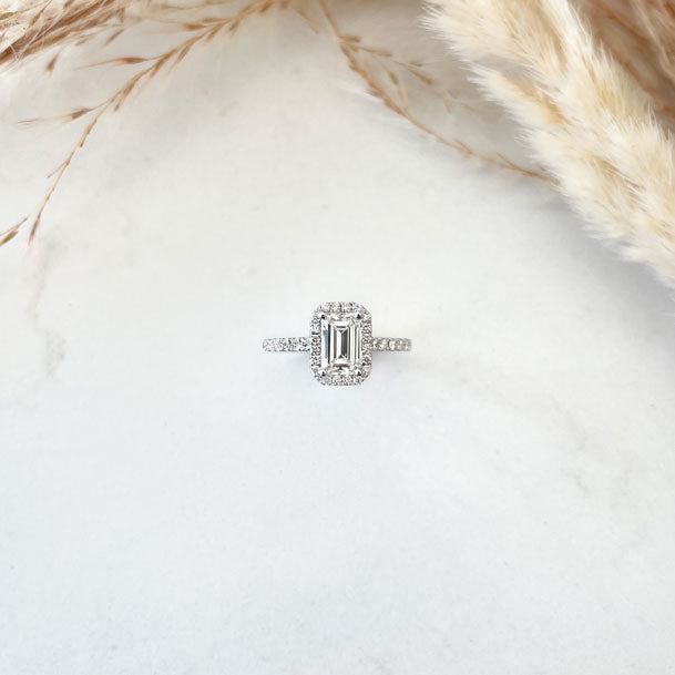 Stunning 0.5 CT Emerald Moissanite Engagement Ring With Halo & Pave Design 6