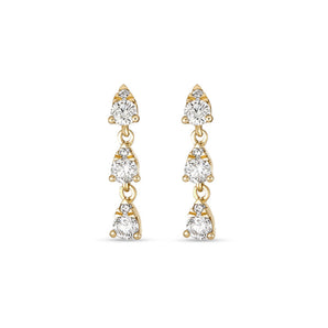 1.0 TCW Round Cut Moissanite Pear Drop Earrings in Gold