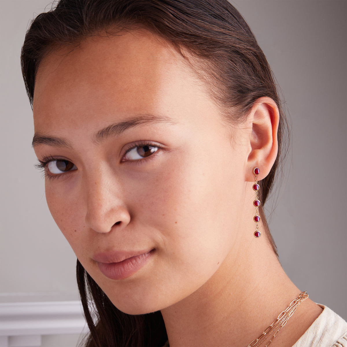 1.0 TCW Round Ruby Lab Made Diamond- July Birthstone Drop Earrrings 2