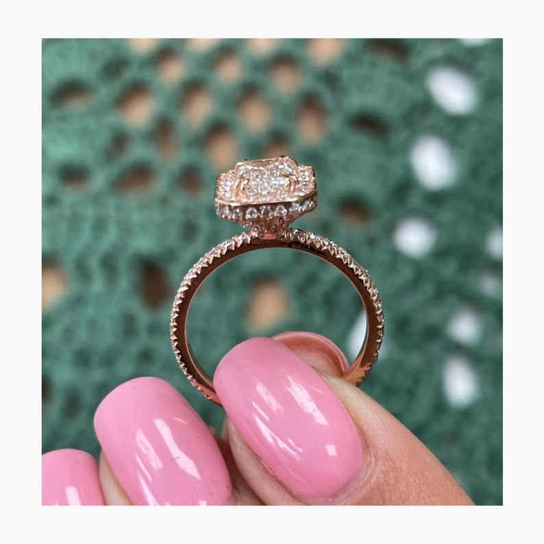 Stunning 1.0 CT Emerald Moissanite Engagement Ring with Halo & Pave Design 6