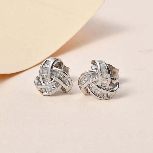 Round Cut Cubic Zirconia in 925 Sterling Silver Earrings 2