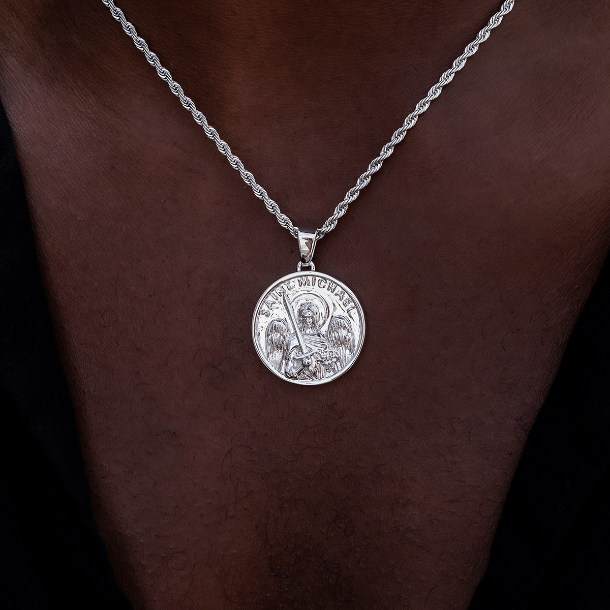 Saint Michael Coin Style Silver Pendant for Him