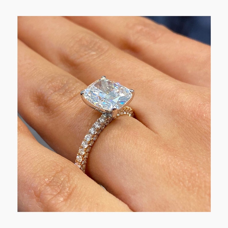 Stunning 4.0 CT Cushion Moissanite Engagement Ring with Pave Design 6
