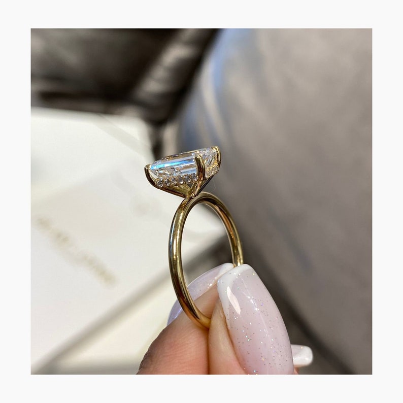 Stunning 3.0 CT Emerald Cut Moissanite Engagement Ring with Hidden Halo Design 5