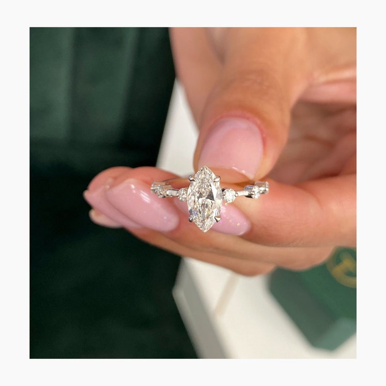 Stunning 1.0 CT Marquise Moissanite Engagement Ring with Dainty Pave Design 3