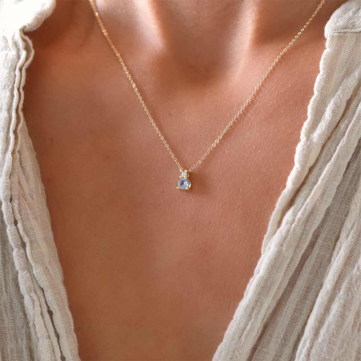 0.15 CT Round Aquamarine Lab Made Diamond- March Birthstone Necklace 3