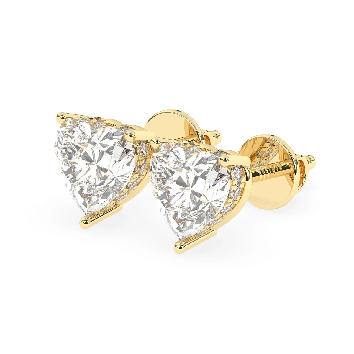 2.0 TCW Heart Cut Moissanite Hidden Halo Stud Earrings in Gold 2