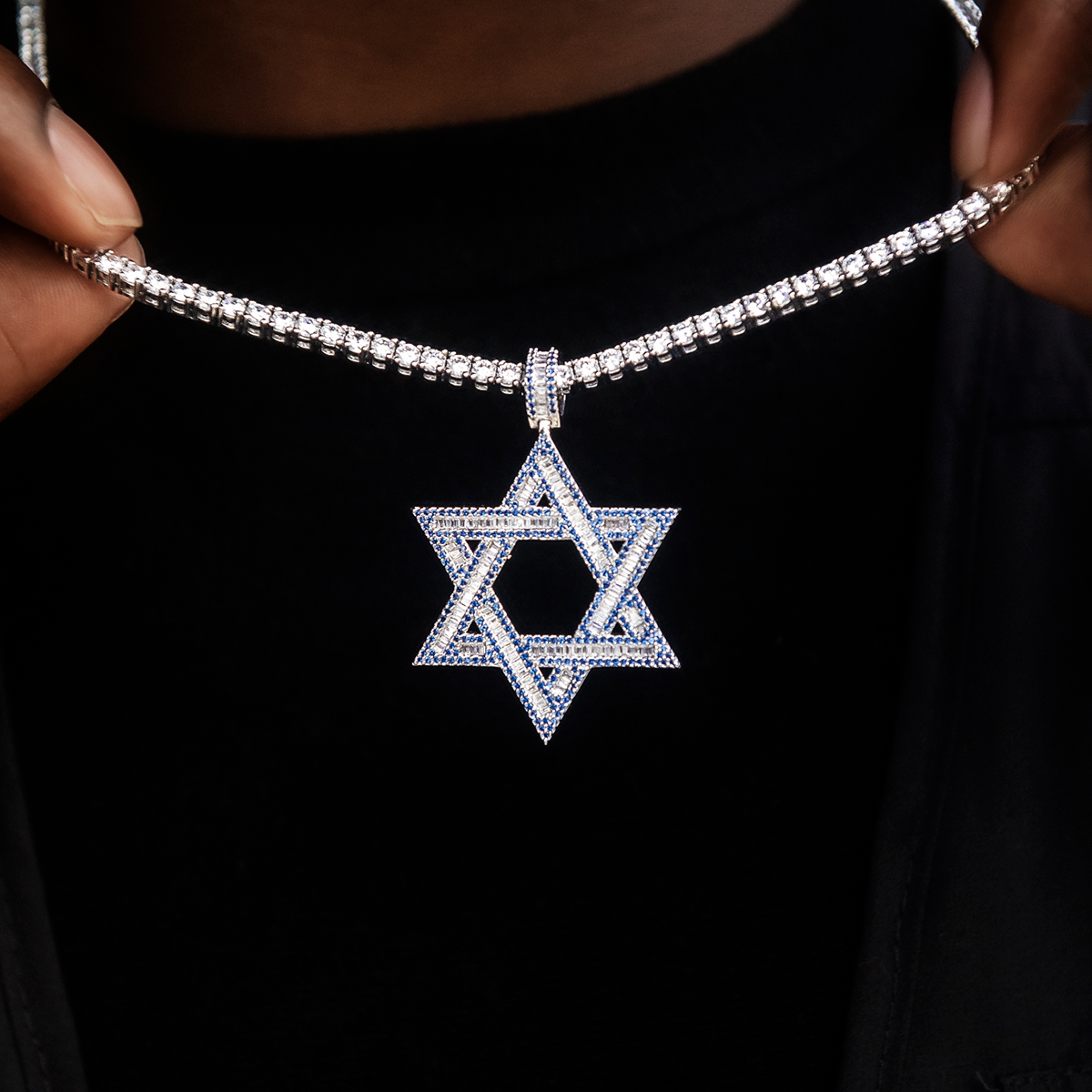 3 CT Baguette & Round Moissanite Star Silver Pendant for Him 3