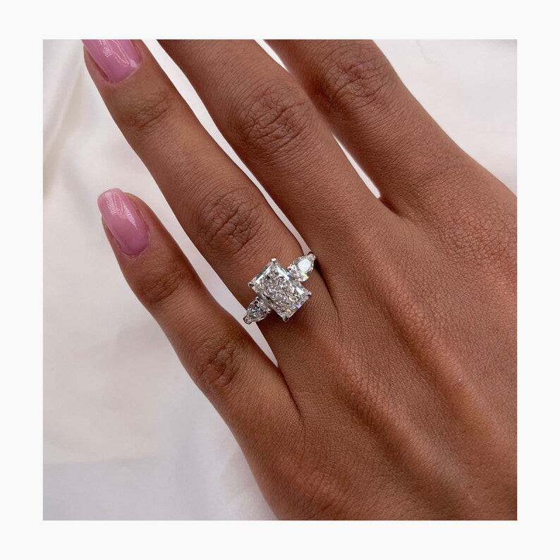 Classic 2.0 CT Radiant Moissanite Engagement Ring with Three Stone Design 4