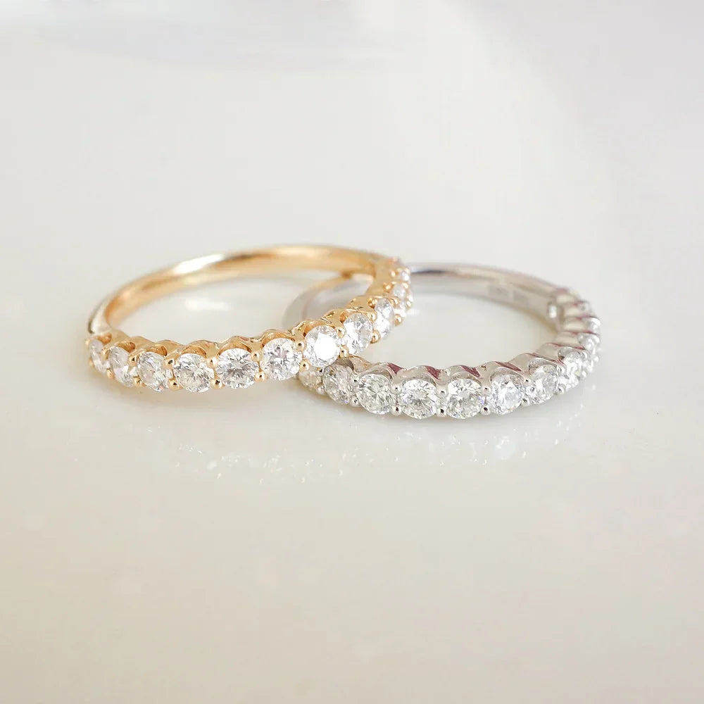 Stunning 0.4 TCW Round Moissanite Stones In Half Eternity Wedding Band 2