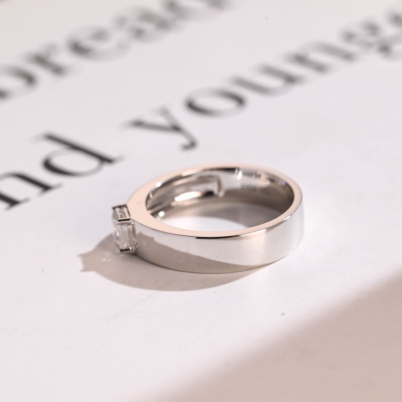 Delicate Moissanite Band with 0.1 CT Asscher Cut Stones in Solid Gold 8