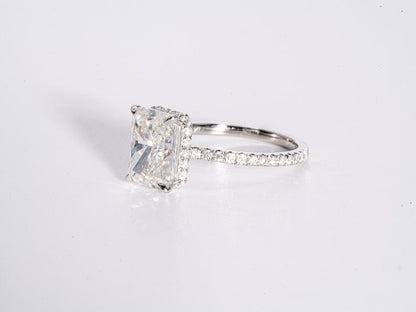 Stunning 4.0 CT Radiant Cut Moissanite Engagement Ring with Hidden Halo & Pave Design 5