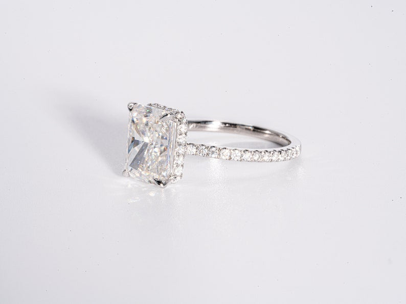 Stunning 5.0 CT Radiant Shape Moissanite Engagement Ring with Hidden Halo & Pave Design 5