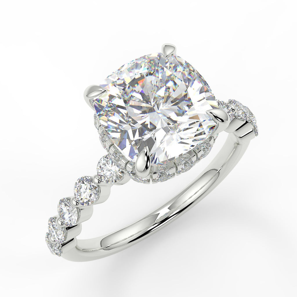 Stunning 1.0 CT Cushion Moissanite Engagement Ring with Hidden Halo & Pave Design 5