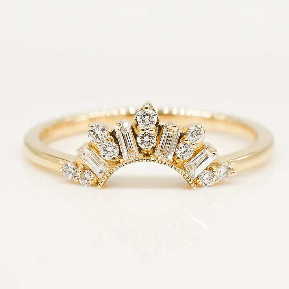 Stunning 0.20 CT Round & Baguette Moissanite Stones Cluster Curved Wedding Bands 1