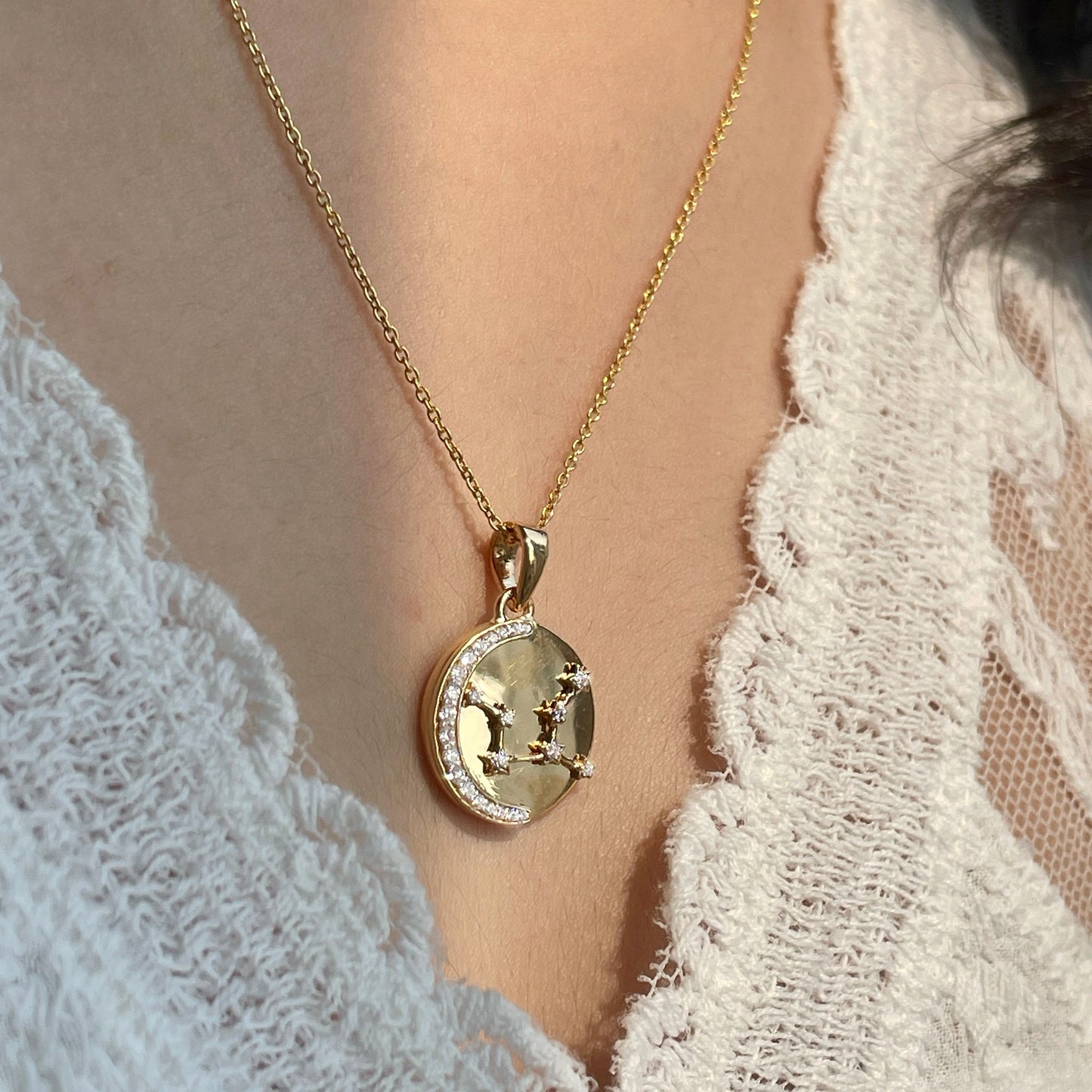 0.18 CT Round Moissanite Diamond Sign Pendant Necklace in Solid Gold 2