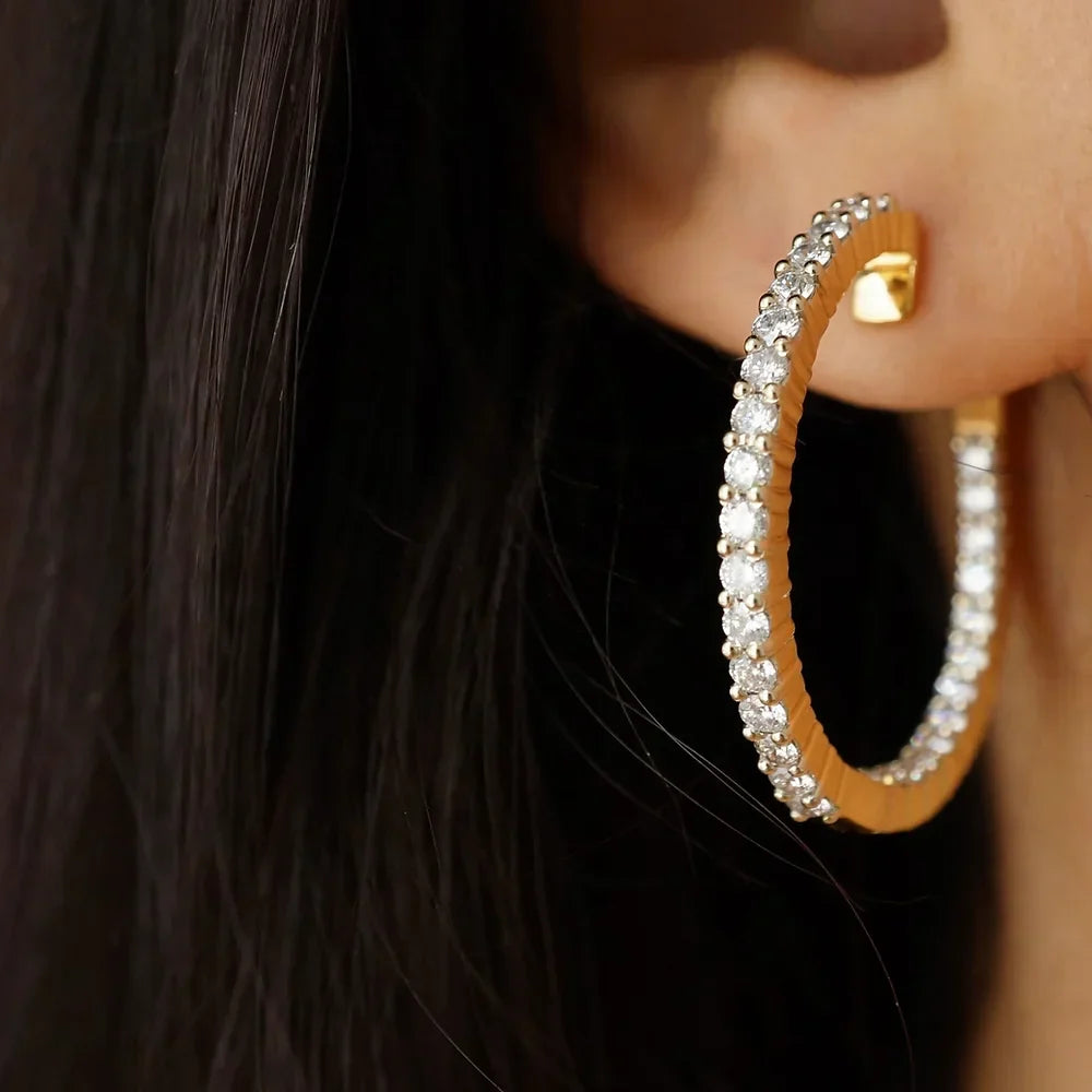 0.40 TCW Round Cut Moissanite Inside-Outside Hoops Earrings in Gold 3