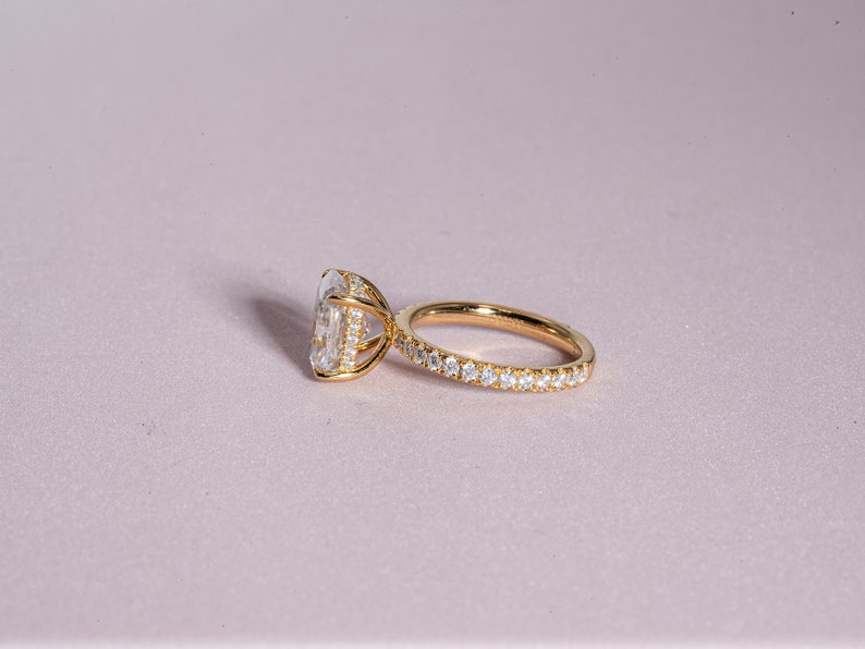 Classic 3.0 CT Cushion Moissanite Engagement Ring with Hidden Halo & Pave Design 6