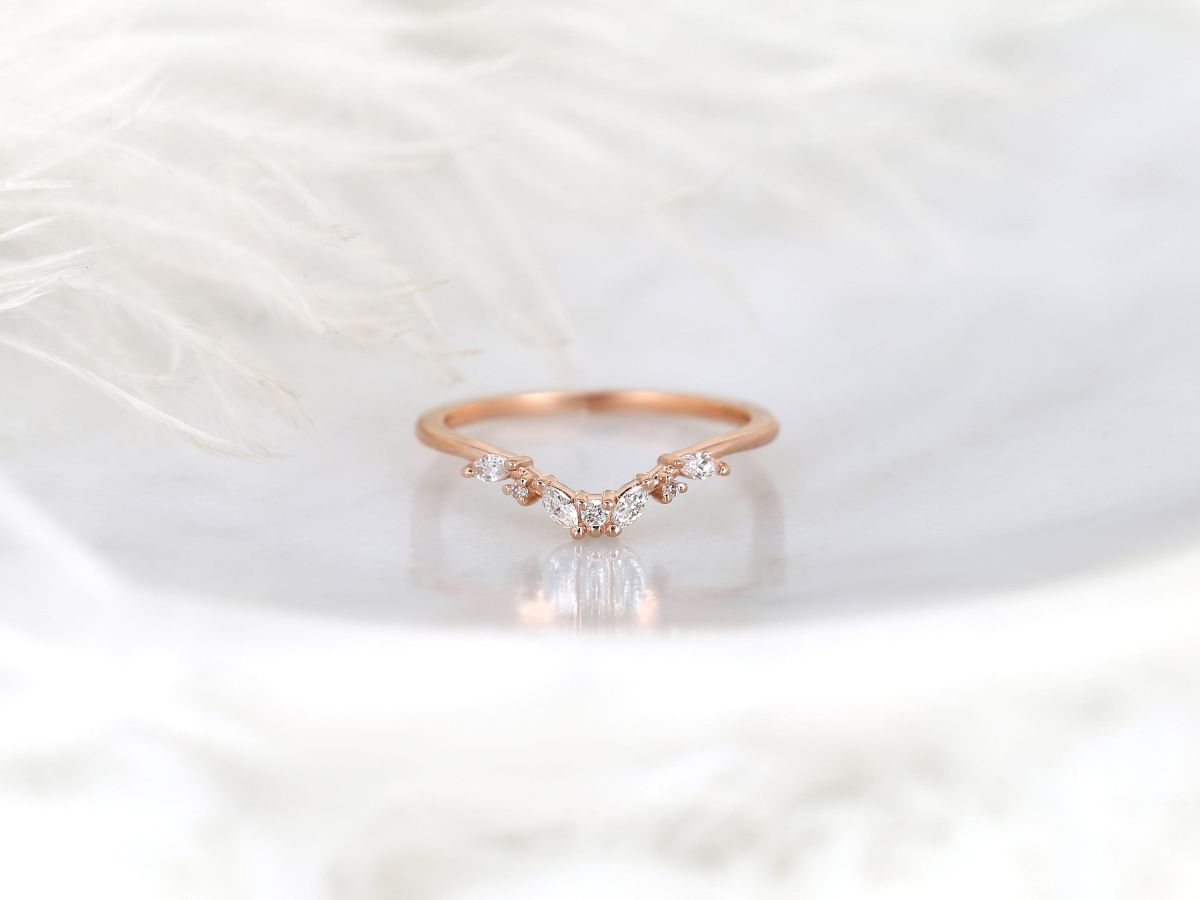 Stunning 0.15 TCW Marquise & Round Stones Curved Wedding Bands 1