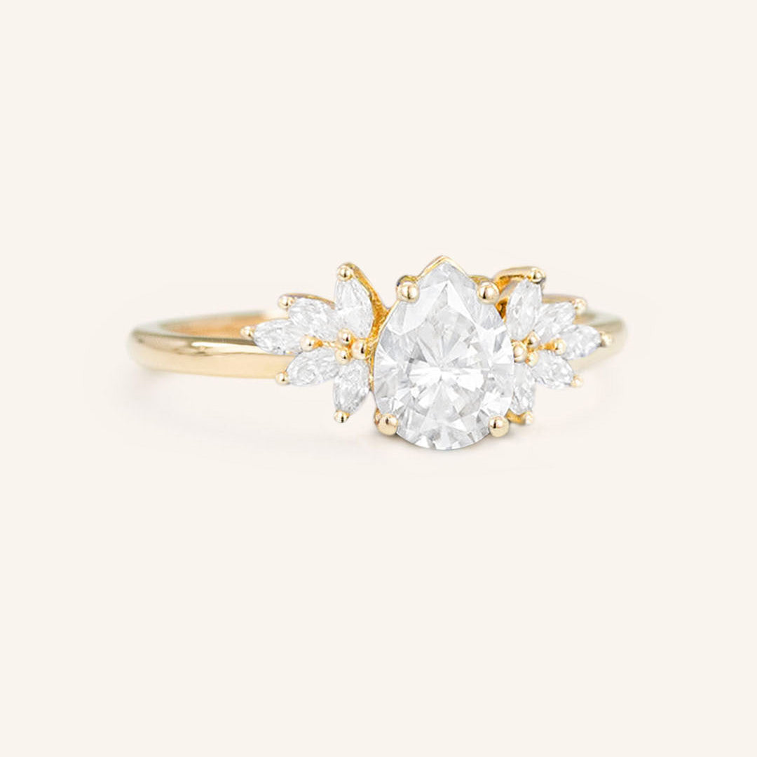 Stunning 1 CT Pear Moissanite Engagement Ring With Cluster Design 2