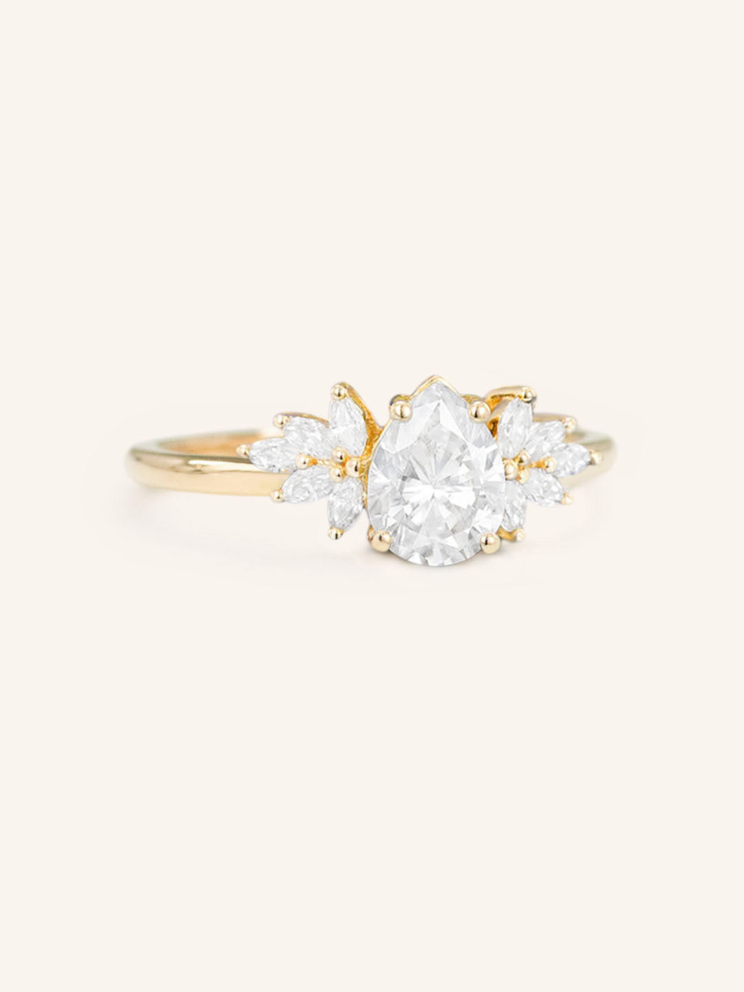 Stunning 1 CT Pear Moissanite Engagement Ring With Cluster Design 2