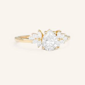 Stunning 1 CT Pear Moissanite Engagement Ring With Cluster Design