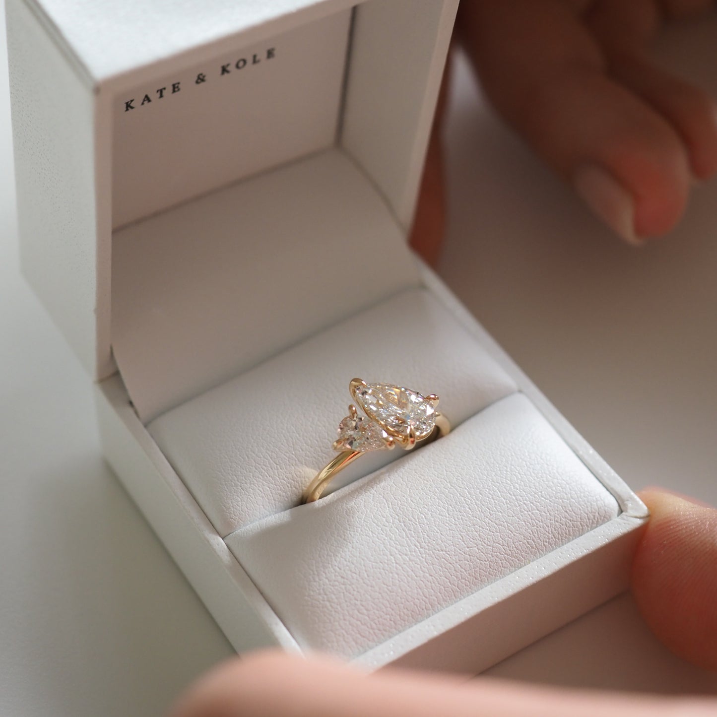 Stunning 1 CT Pears Moissanite Engagement Ring with Two Stone Design 5