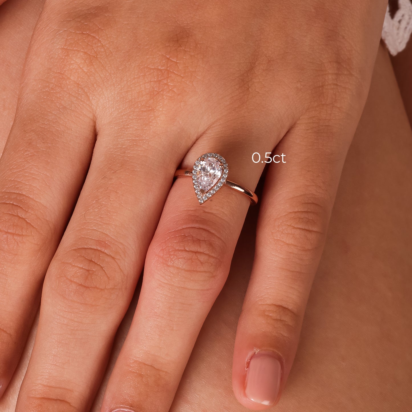Stunning 1.0 CT Pear Moissanite Engagement Ring with Halo Design 8