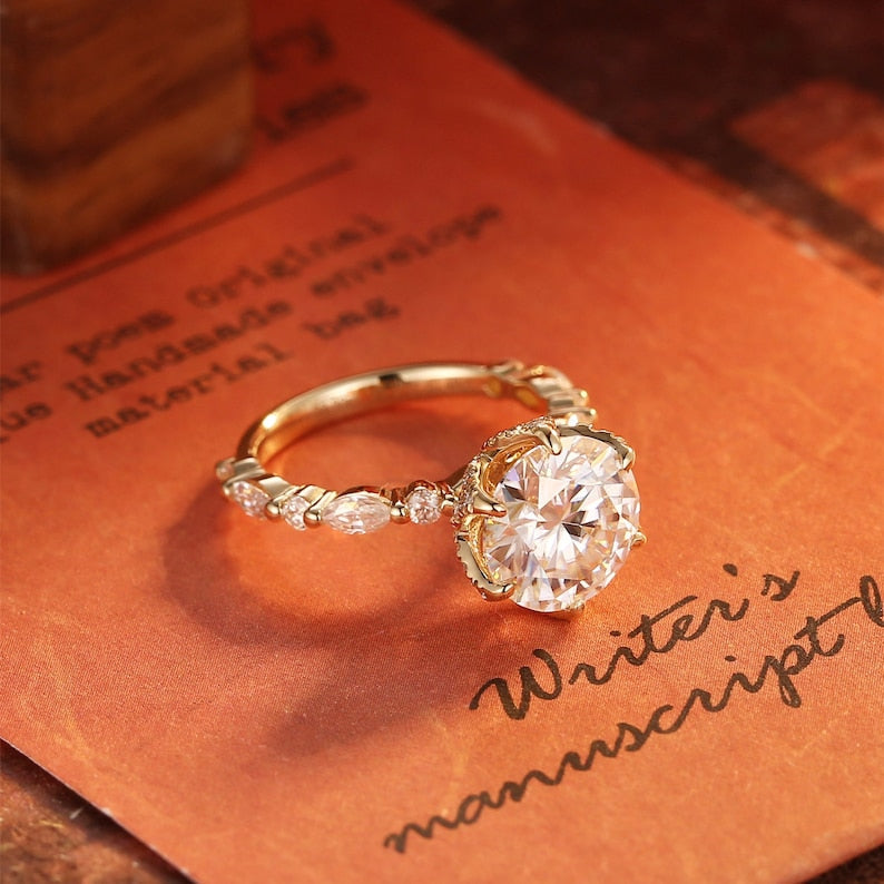 Stunning 3.0 CT Round Moissanite Engagement Ring with Pave Design 4