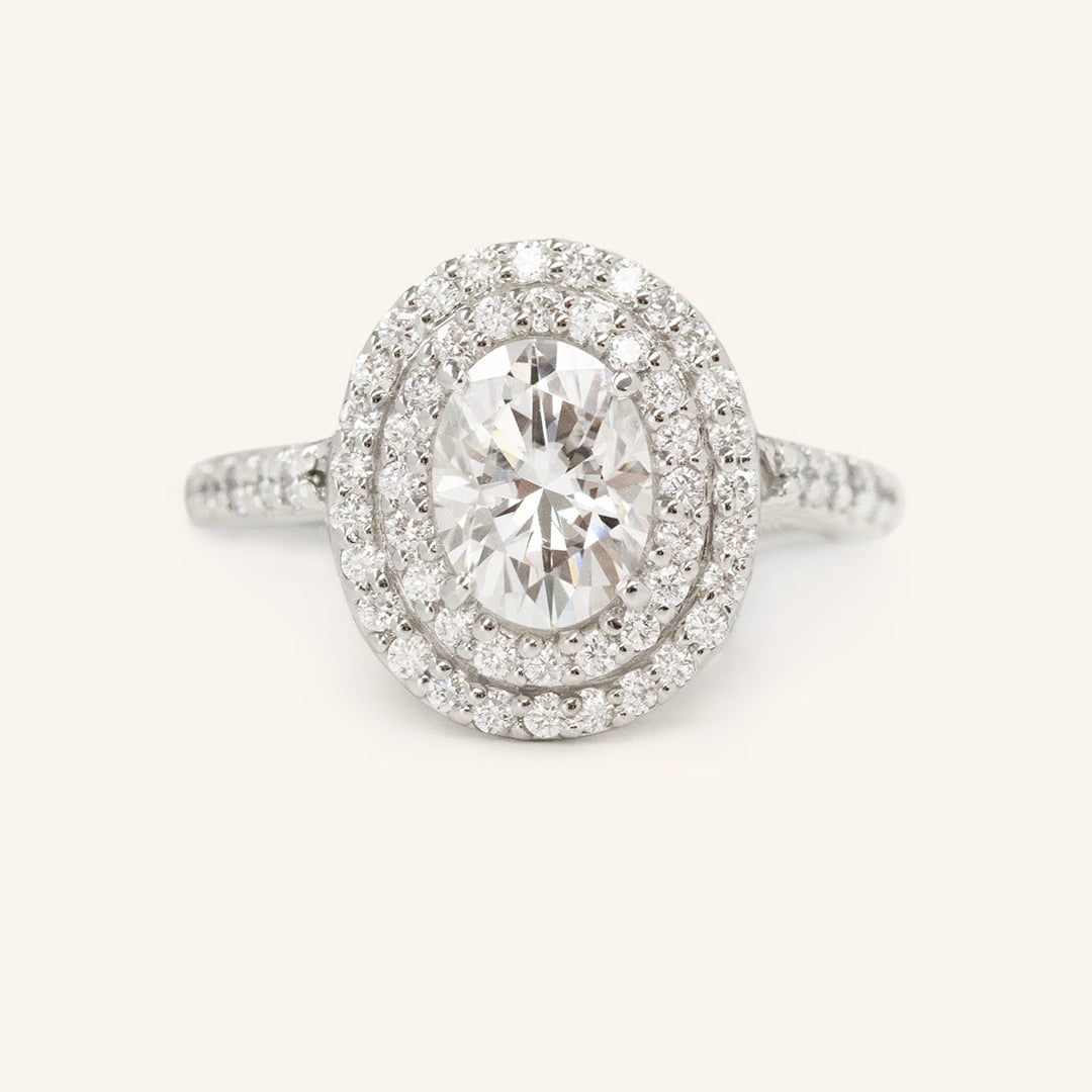 Stunning 1.0 CT Oval  Moissanite Engagement Ring with Double Halo and Pave Design 2